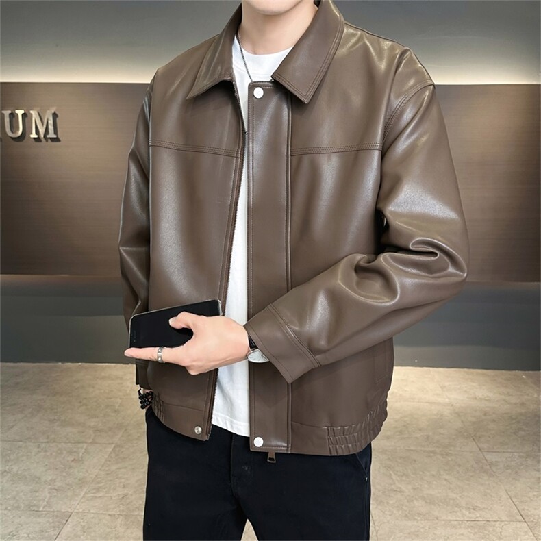 店主风2025秋季新款翻领时尚皮衣休闲夹克外套PY182-P115控155,男装皮衣,电商A413