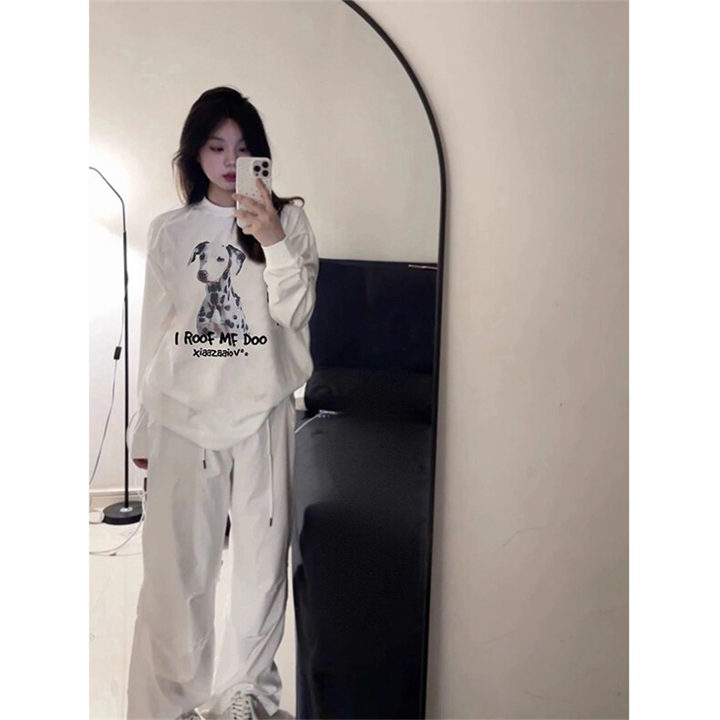 Q294-P45卡通手绘小狗印花圆领长袖卫衣美式学生男女宽松内搭,男装卫衣,星座617A-2