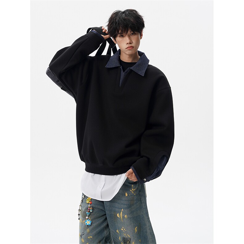 8XL-M美式拼接新款翻领高级感衬衫领运动上衣长袖卫衣男WY26P68，男装衬衫，电商D206-1