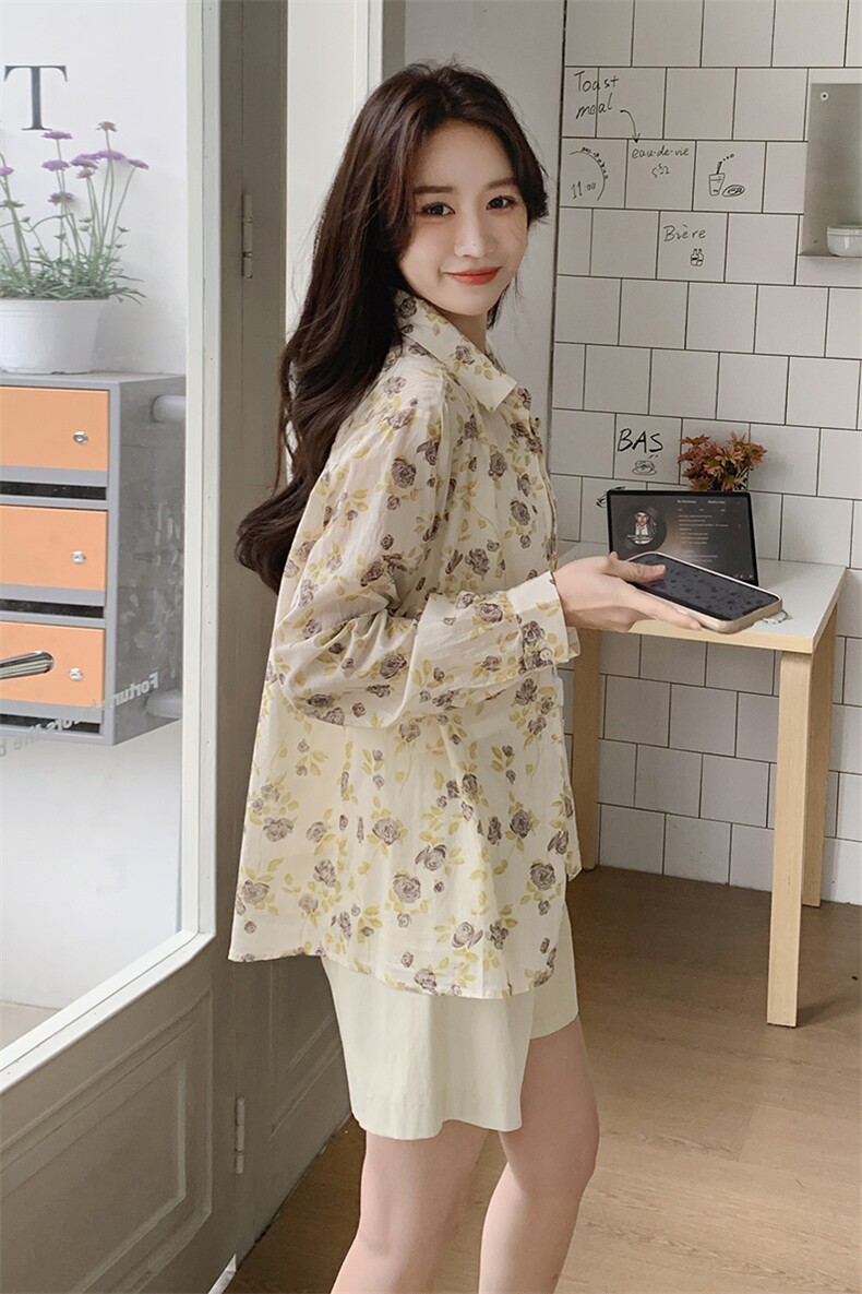 2026春装新款简约大方休闲碎花女衬衣女长袖上衣女小衫衬衫白色女，女装衬衫，欧米莱
