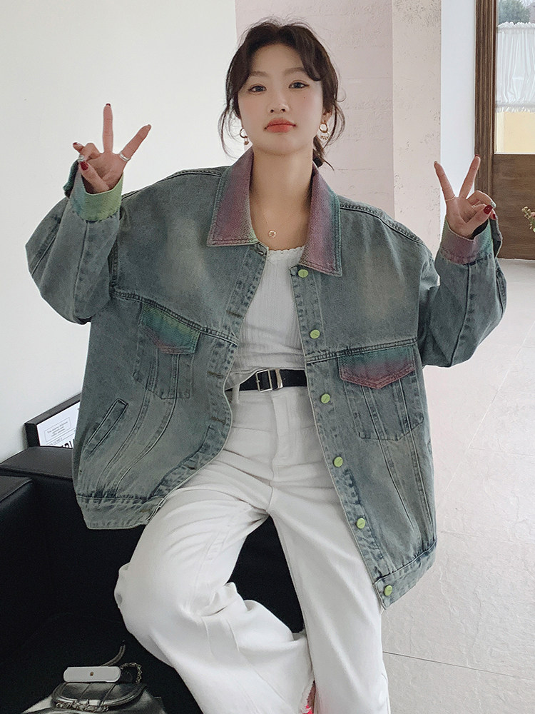 美式复古牛仔外套女2025春季新款盐系宽松小个子休闲渐变夹克上衣,女装短外套,浙宝305