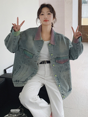 美式复古牛仔外套女2025春季新款盐系宽松小个子休闲渐变夹克上衣，女装短外套，浙宝305
