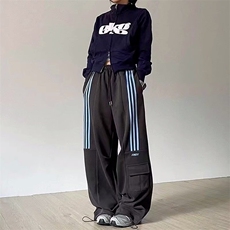 美式工装三条杠休闲裤男女新款高腰显瘦直筒阔腿运动裤K82，男装休闲裤，星座1116A（原606A-3）