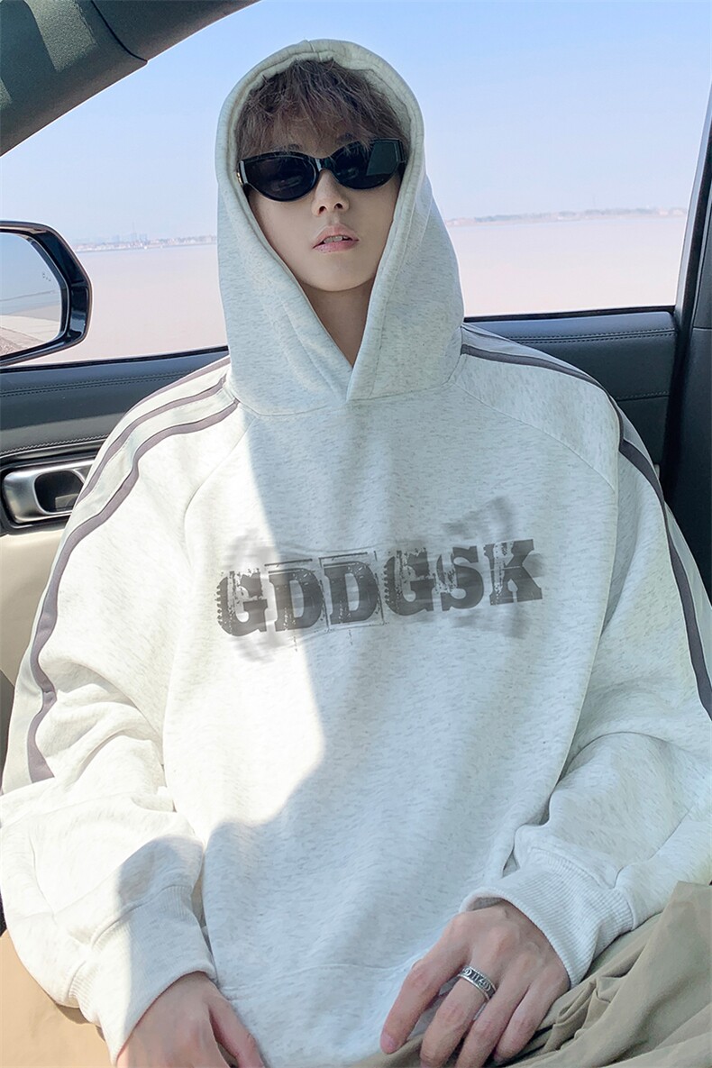 华棉秋冬内景新款模糊印花宽松连帽卫衣男外套WY00776/P45加绒P50,女装短外套,电商B316