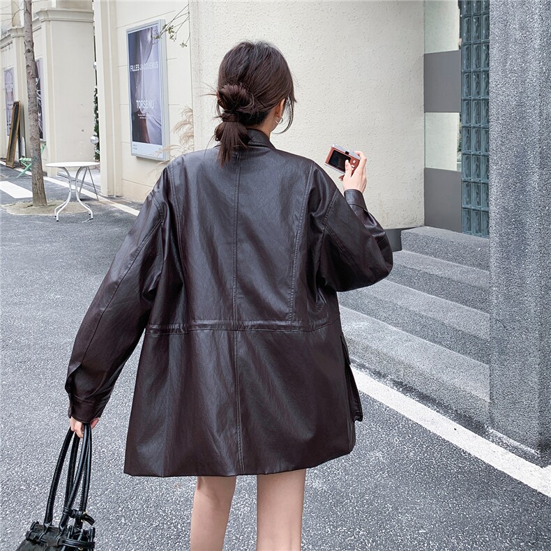 新款，咖色中长款皮衣外套W670P195K318,女装短外套,2C209
