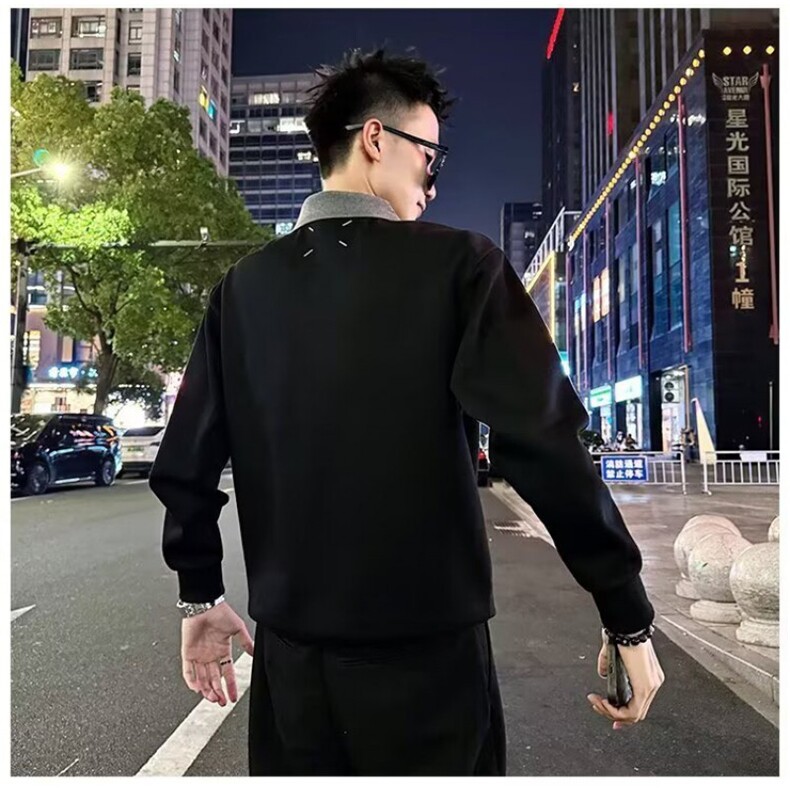 1506/QM320/P46假两件撞色拼接衬衫领长袖T恤男款宽松休闲,男装T恤,星座1506