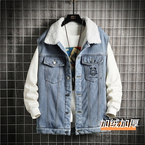 MJ239J-68-控98 M-5XL 牛仔大码网格马甲男工装ins无袖外穿潮牌图片