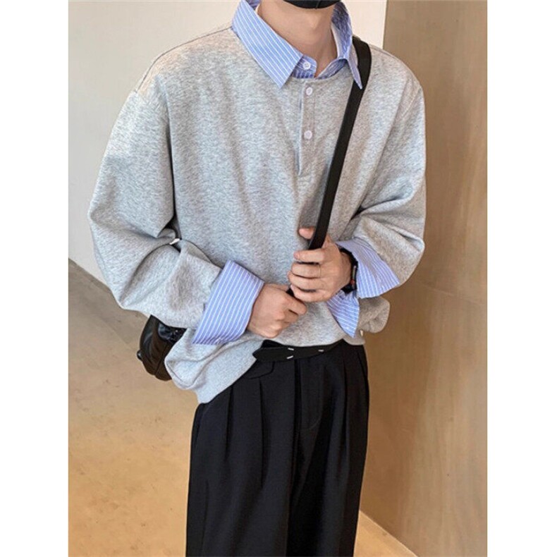 假两件衬衣领卫衣男春季氛围感穿搭上衣男士POLO衫外套W775,男装卫衣,星座1116A（原606A-3）