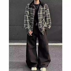 W29-P60复古扎染格子磨毛休闲长袖衬衫男女春秋季，男装衬衫，电商B323A