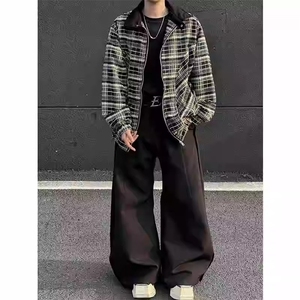 W29-P60 复古扎染格子磨毛休闲长袖衬衫男女春秋季图片