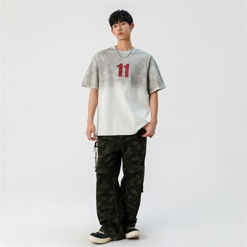 2025新款潮牌短袖宽松韩版字母印花扎染工艺T恤T8825/P5588,男装T恤,星座202