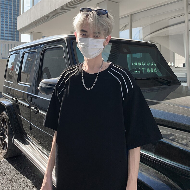 特批P30无差价夏季美式垫肩解构线条设计男休闲大码短袖T恤T5139,男装T恤,电商A001