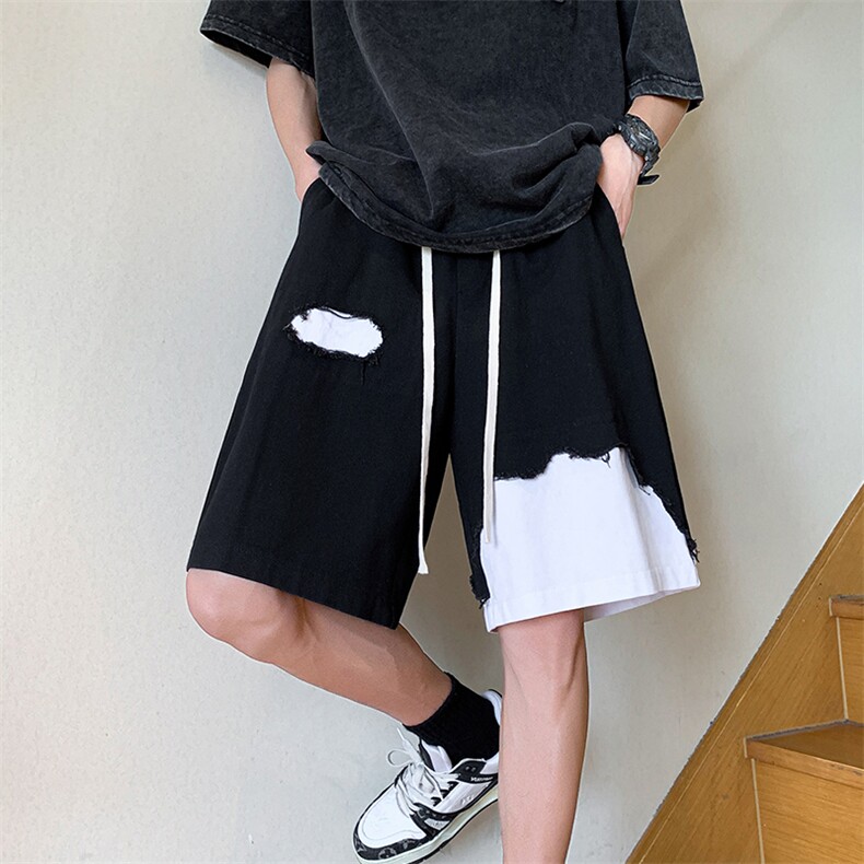 8XL-M 特大码短裤男夏季新款大码vibe破洞拼接高街短裤DK1518P50图片