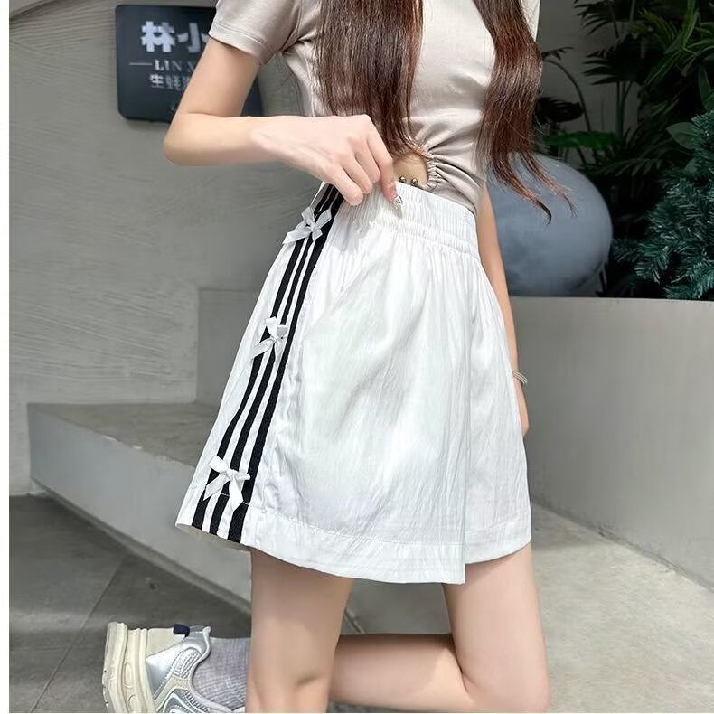 学生蝴蝶结运动短裤女2025年夏季薄款外穿速干阔腿休闲条纹五分裤,男装牛仔裤,星座1210-1
