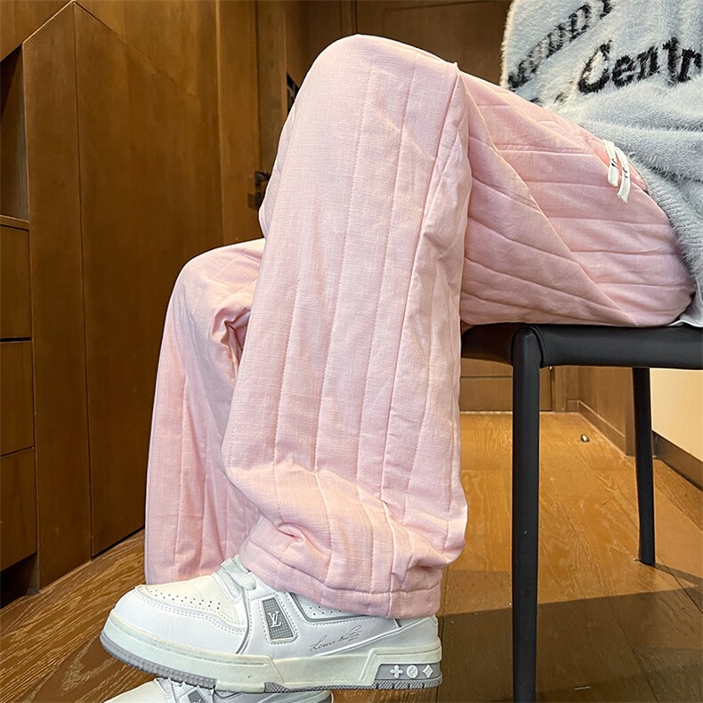 8XL-M加厚夹棉保暖长裤棉麻绗缝竖格休闲裤加棉棉裤K9111P68控88，男装棉裤，电商D206-1