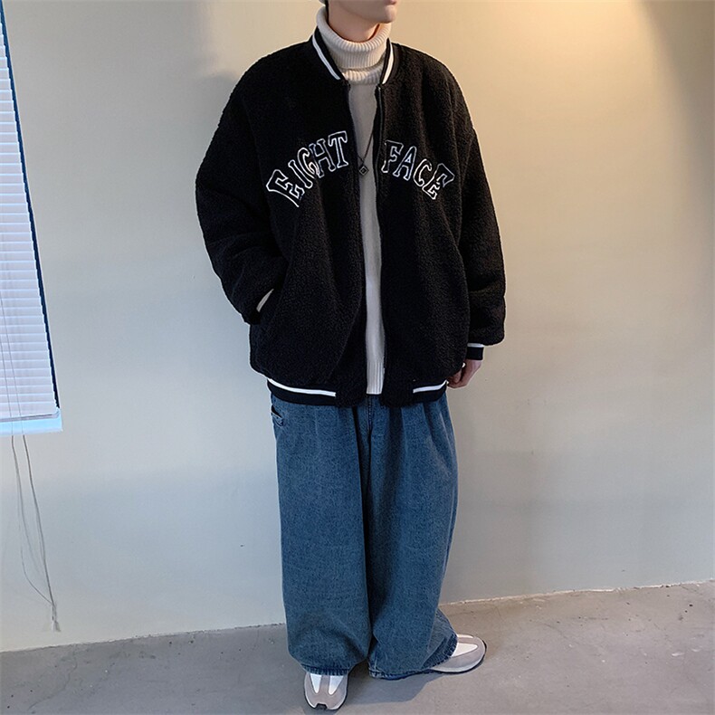 MY203-P110 羊羔毛棒球服罗口撞色刺绣棉衣图片