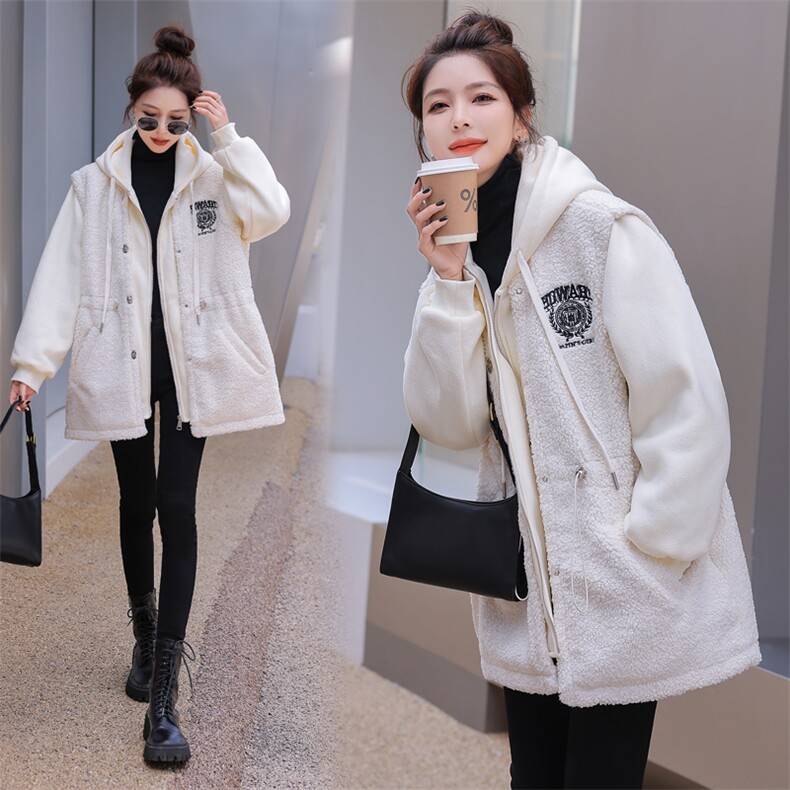 颗粒绒外套女2022冬季新款女装韩版时尚休闲保暖加厚仿羊羔毛外套，女装羊羔毛/颗粒绒，慧尚依恋