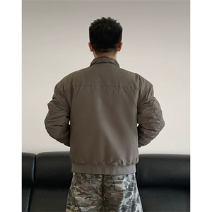 抖音得物 美式潮休闲夹克春季立领纯色复古工装加厚棉服外套AMY01图片