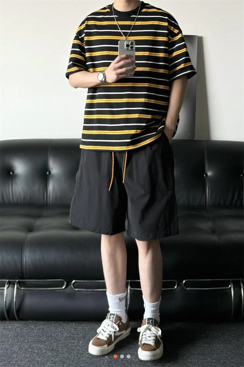 夏季休闲条纹高克重圆领T恤,男装T恤,星座703