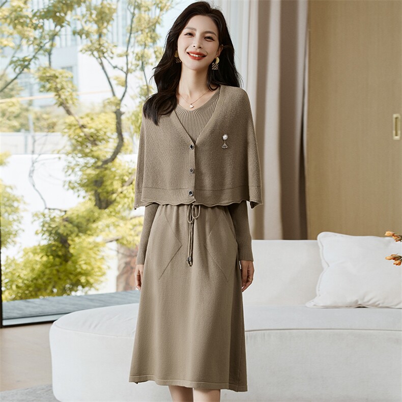 《现货新品》多色可选针织毛衣开衫两件套套裙,女装套装/套裙,魅丽静蓝