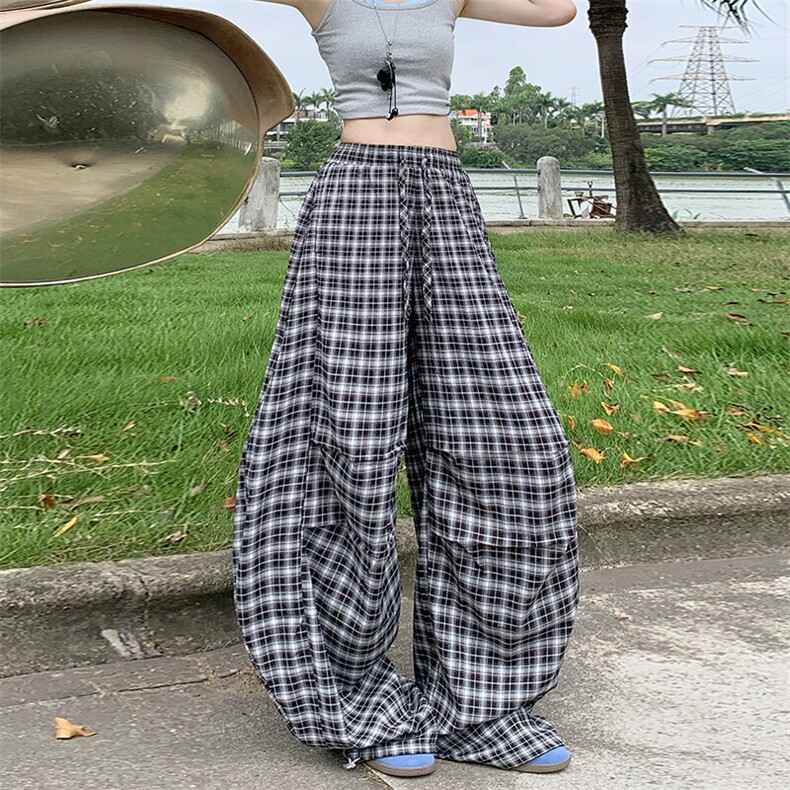 黑白格子休闲弯刀裤男女2026新款夏季薄款宽松阔腿慵懒YD9030-P65图片