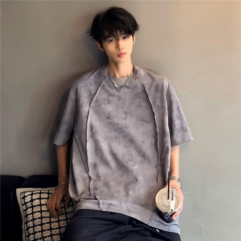 美式复古高级潮牌透气解构小众学生通勤男款短袖T恤T809-P38，男装T恤，电商C307