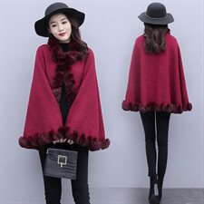 时尚加绒加厚斗篷外套女新款气质显瘦保暖披肩大衣，女装毛呢外套，芷墨服饰