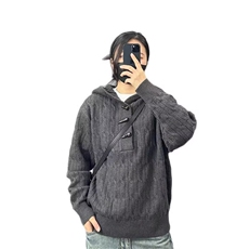 牛角扣设计感半开衫毛衣外套秋季穿搭慵懒高级感宽松连帽针织衫，男装针织衫/毛衣，星座506A