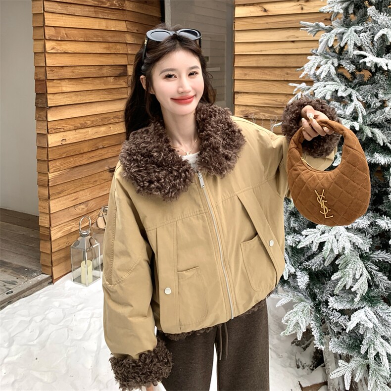 现货：冬季新款时尚保暖设计感两面穿加绒加厚毛毛领派克服外套,女装派克服,2C135