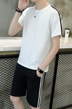 夏装新款精神小伙两件套运动休闲短袖薄T恤短裤套装男TZ，男装T恤，电商A441