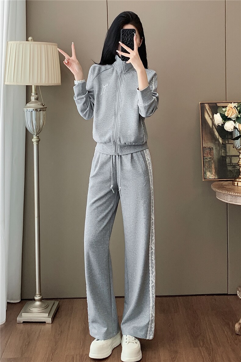 盐系高级感时尚气质套装女初秋新款立领拼接长袖上衣阔腿裤两件套,女装套装/套裙,江南