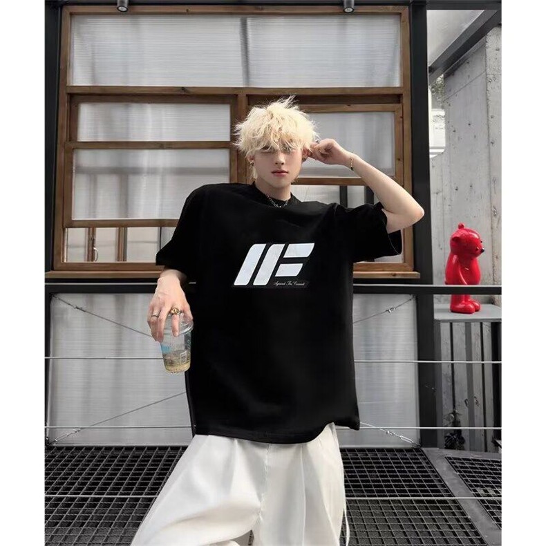 美式高街短袖男款夏季纯棉重磅小领口正肩t恤潮牌欧美hiphop半袖图片