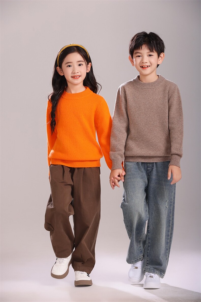 双股童装半高领男女同款纯色舒适羊毛衫,童装儿童羊毛衫,拓晨羊绒