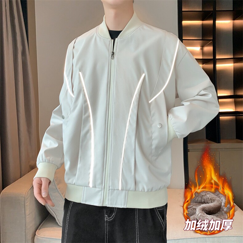 加绒加厚外套男女款放光条棒球服情侣飞行夹克JK0238-P73加绒P83,男装夹克,星座308B-2