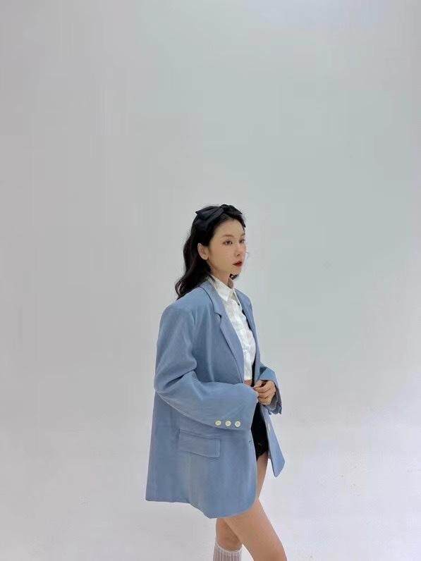 蓝紫色男友风oversize男友风西装，女装西装，HE