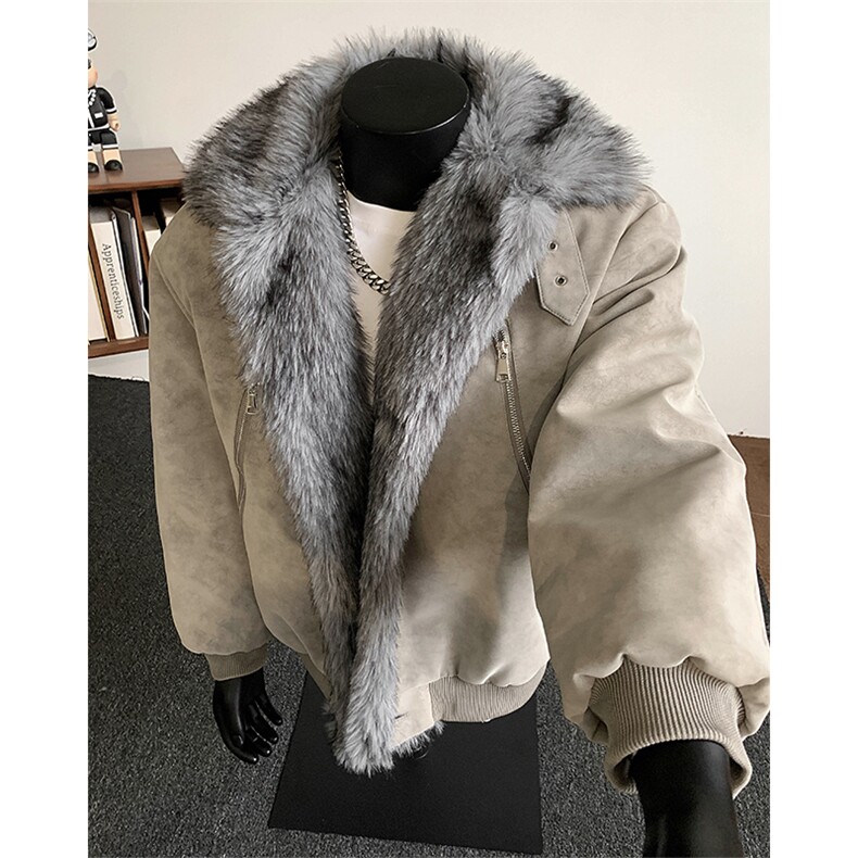 现货~自制雾面座山雕大毛领斜开双拉链设夹克外套棉服MF009P118，男装夹克，星座908