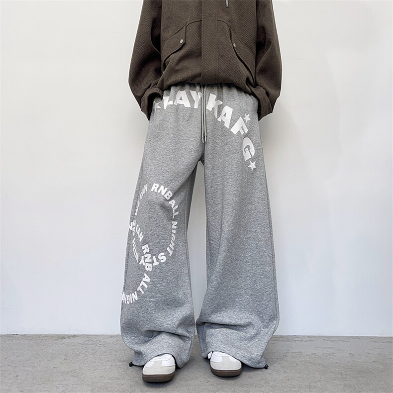 【现货】A8069-P40-控78印花宽松卫裤直筒休闲裤拖地运动裤,男装休闲裤,电商B335