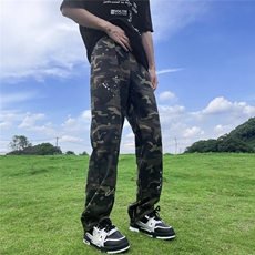 美式高街迷彩做旧水洗休闲裤直筒宽松潮流百搭男士牛仔裤J925-P75，男装休闲裤，星座1109-3