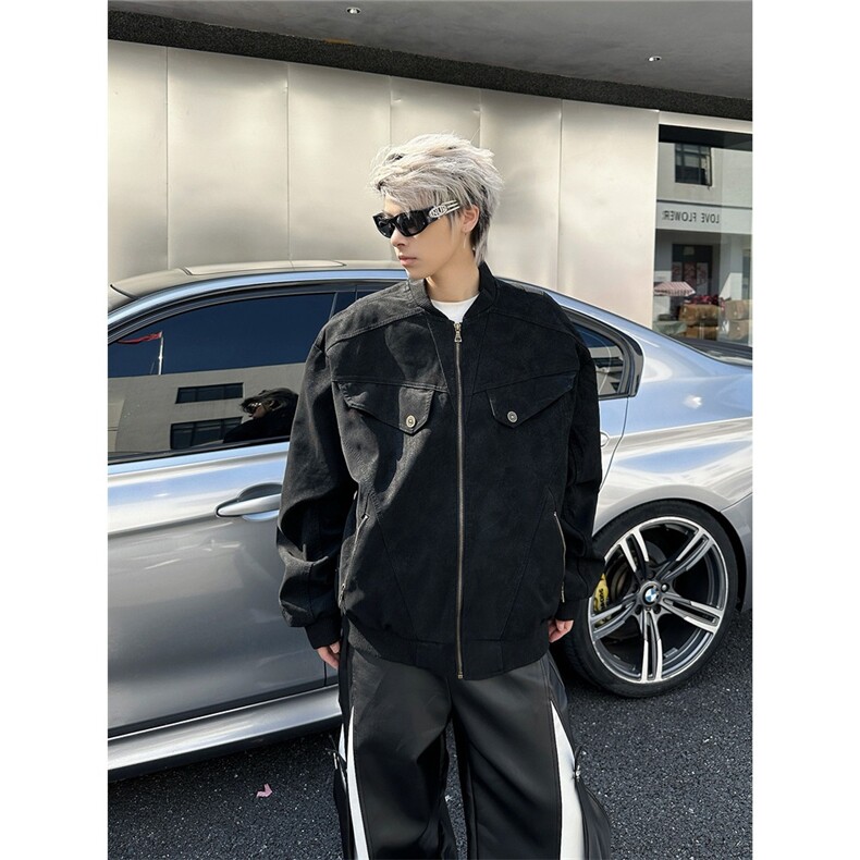 美式哈灵顿夹克外套男宽松复古铆钉做旧棒球服灯芯绒工装情侣上衣图片