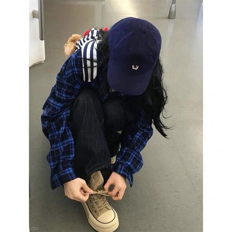 美式潮牌蓝色格子长袖衬衫男女款2025春秋冬季高级感格纹衬衣外套,男装衬衫,星座506A