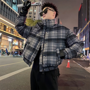 AY155/P138控178冬季社会小伙立领百搭复古格子短款棉服男图首1，男装棉衣，星座305B-1