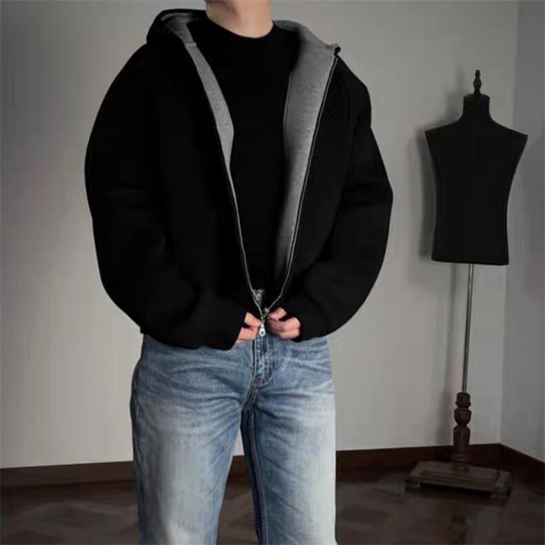 抖音得物高品质秋冬美式高街重磅结构双层双面连帽卫衣外套XS107，男装卫衣，电商A486