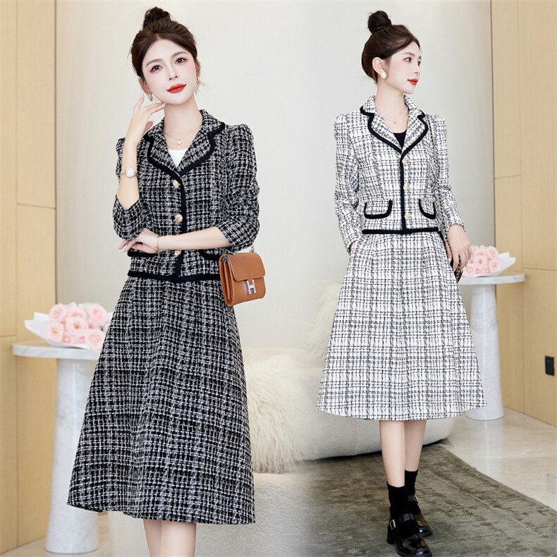 香莘料2023年冬季韩版新款呢料外套小香风两件套套装6911，女装套装/套裙，香莘料