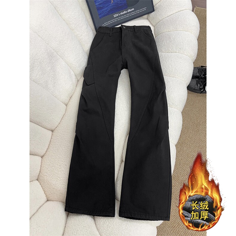 B221 美式ins高街斜切宽松加绒洗褪工装牛仔裤LK25602-特P60控108图片