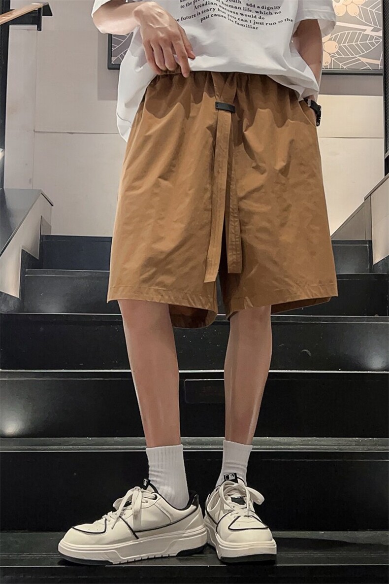 夏季飘带五分裤男宽松港风短裤纯色休闲直筒中裤A406K611特P35,男装牛仔裤,星座309（原A406）