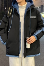 加棉拼色假两件连帽棉衣外套男士大码保暖棉服M2915特P75控108，男装棉衣，电商A001