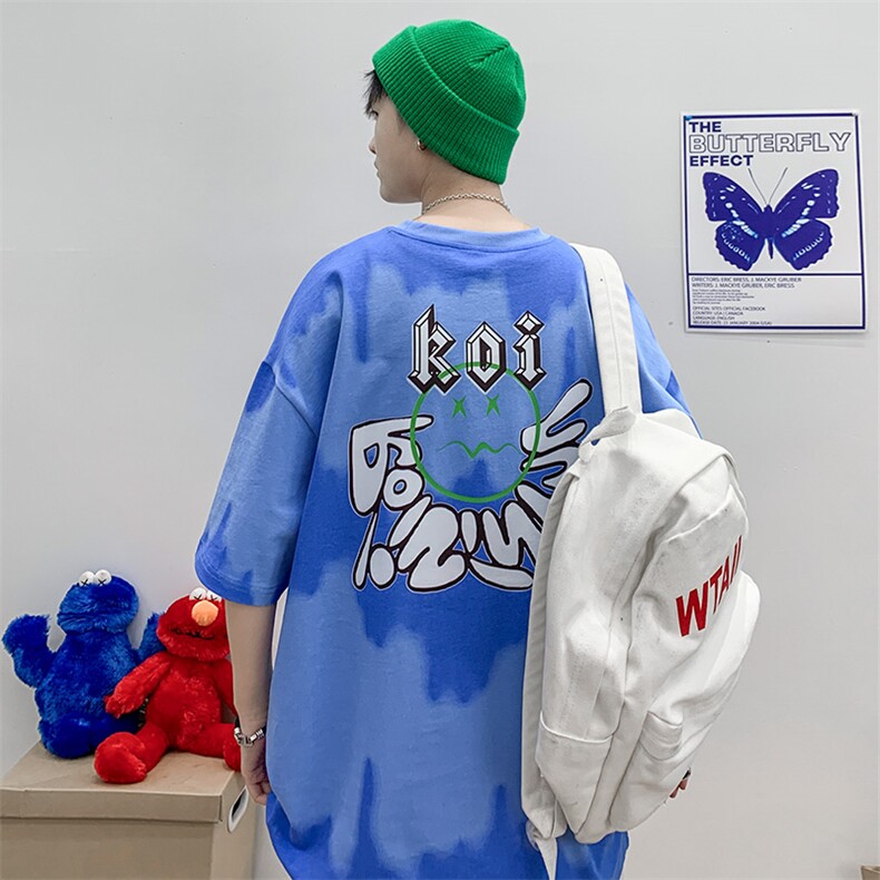 夏装港风时尚T恤短袖2023男女创意渐变印花半袖1599-P45 控价68图片