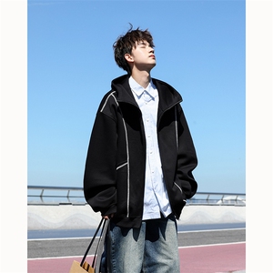 美式重磅立体硬挺卫衣男春秋潮牌设计感连帽开衫廓形外套KS004P68图片
