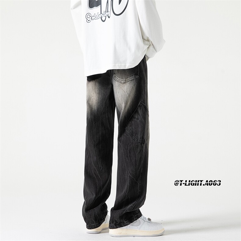 美式ins高街hiphop重工艺水洗直筒工装牛仔裤货号K691P60,男装牛仔裤,电商A063