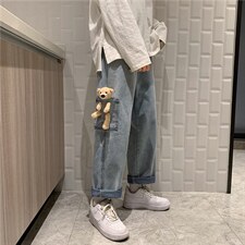 新款牛仔裤男直筒宽松2023春秋潮流中性潮牌小熊裤子1008-k69-p40,男装牛仔裤,星座1008